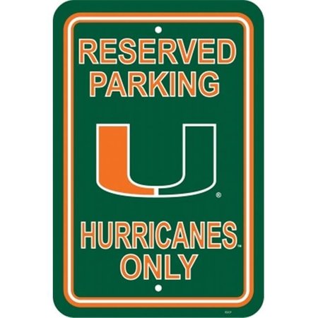 FREMONT DIE CONSUMER PRODUCTS INC Fremont Die 50238 Miami Hurricanes- 12 in. X 18 in. Plastic Parking Sign 50238
